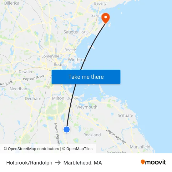 Holbrook/Randolph to Marblehead, MA map