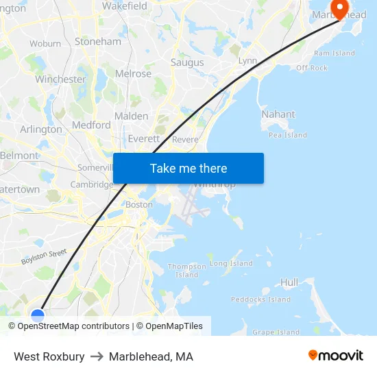 West Roxbury to Marblehead, MA map