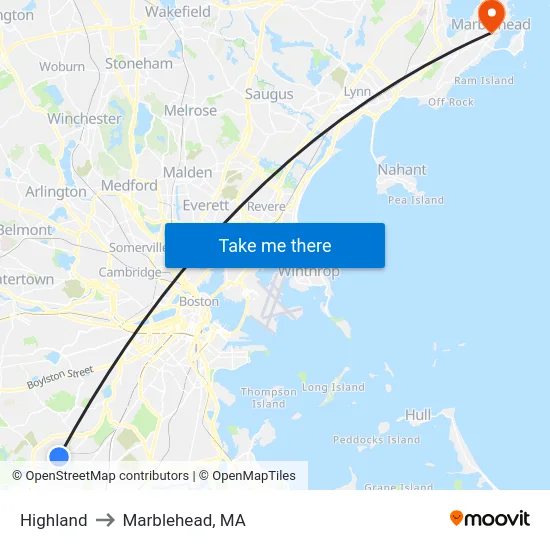 Highland to Marblehead, MA map