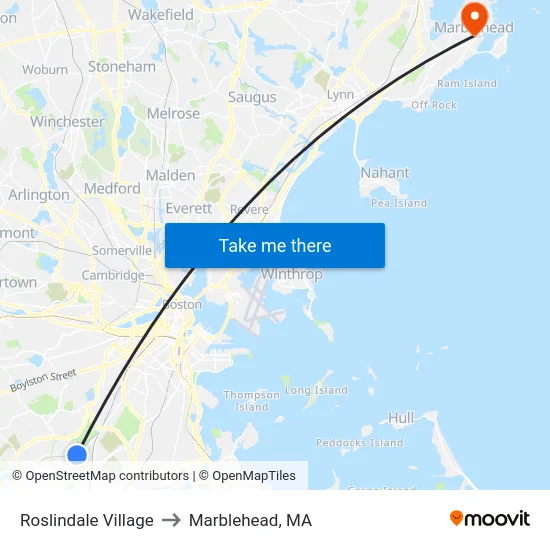 Roslindale Village to Marblehead, MA map