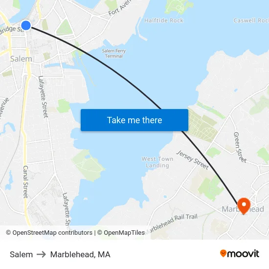 Salem to Marblehead, MA map