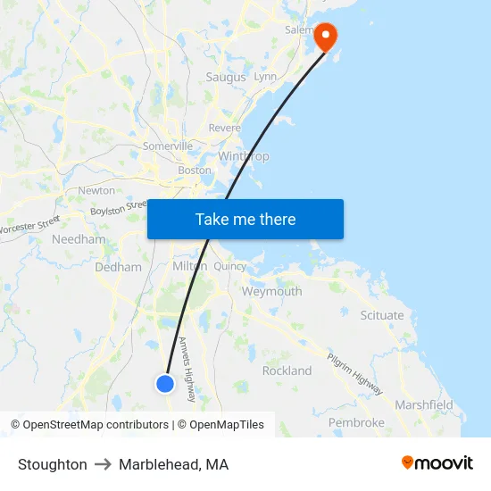 Stoughton to Marblehead, MA map