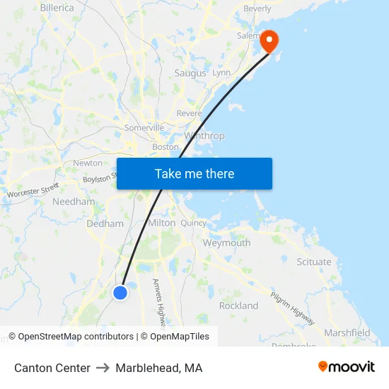 Canton Center to Marblehead, MA map