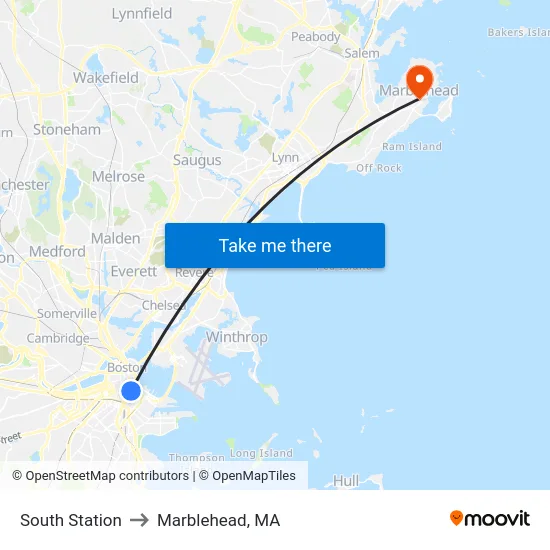 South Station to Marblehead, MA map