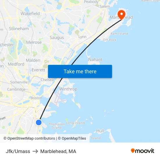 Jfk/Umass to Marblehead, MA map