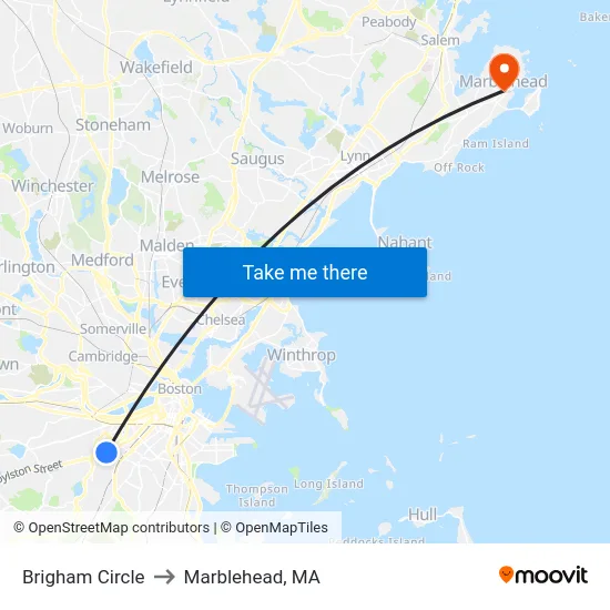 Brigham Circle to Marblehead, MA map