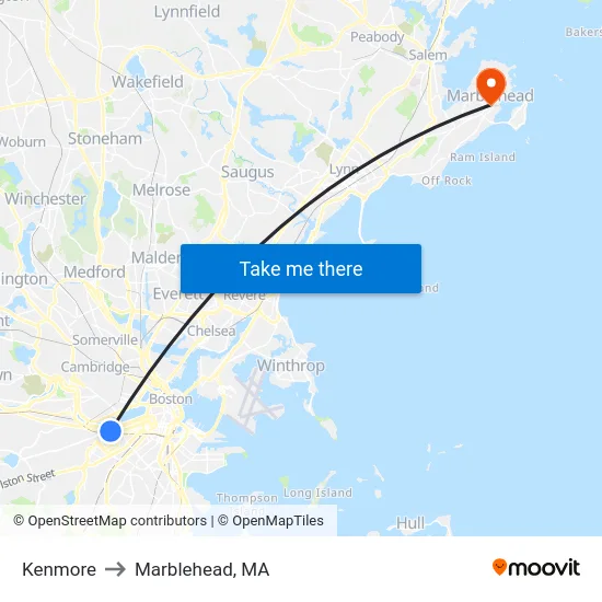 Kenmore to Marblehead, MA map