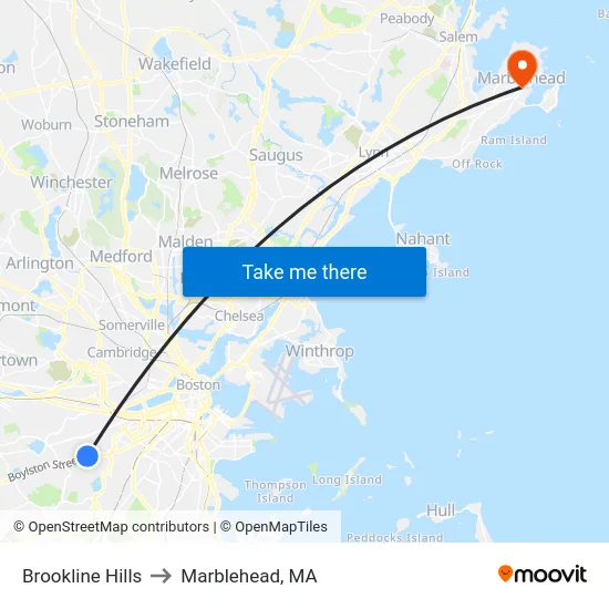 Brookline Hills to Marblehead, MA map