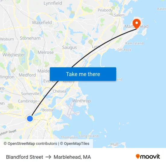Blandford Street to Marblehead, MA map