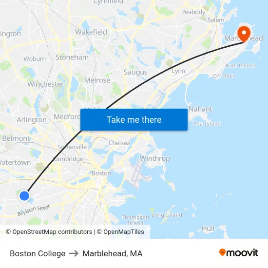 Boston College to Marblehead, MA map