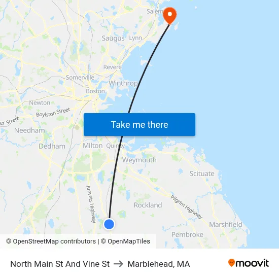 North Main St And Vine St to Marblehead, MA map
