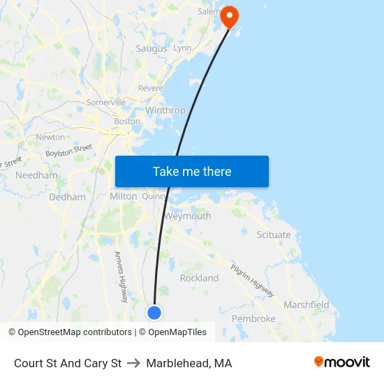 Court St And Cary St to Marblehead, MA map