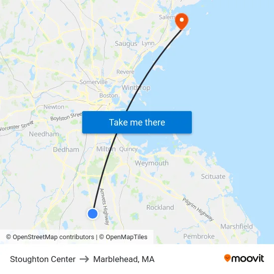 Stoughton Center to Marblehead, MA map