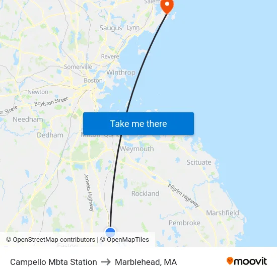 Campello Mbta Station to Marblehead, MA map