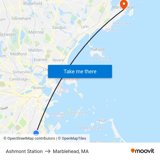 Ashmont Station to Marblehead, MA map