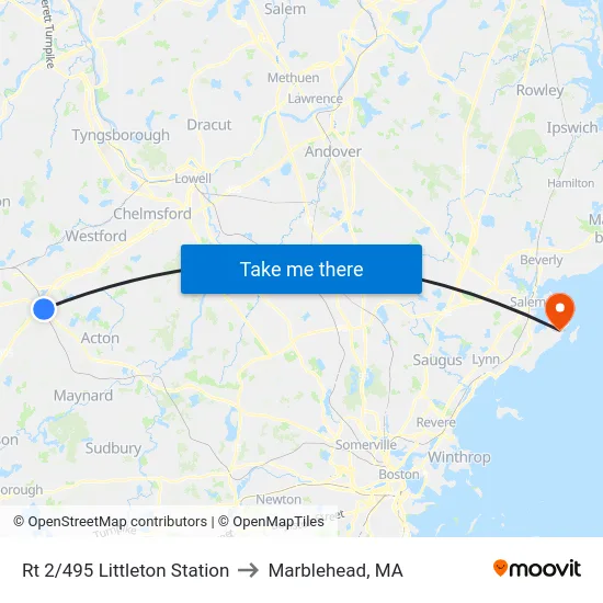 Rt 2/495 Littleton Station to Marblehead, MA map