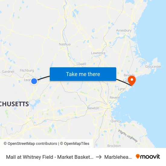Mall at Whitney Field - Market Basket, Leominster to Marblehead, MA map