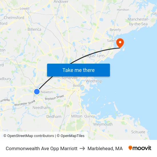 Commonwealth Ave Opp Marriott to Marblehead, MA map