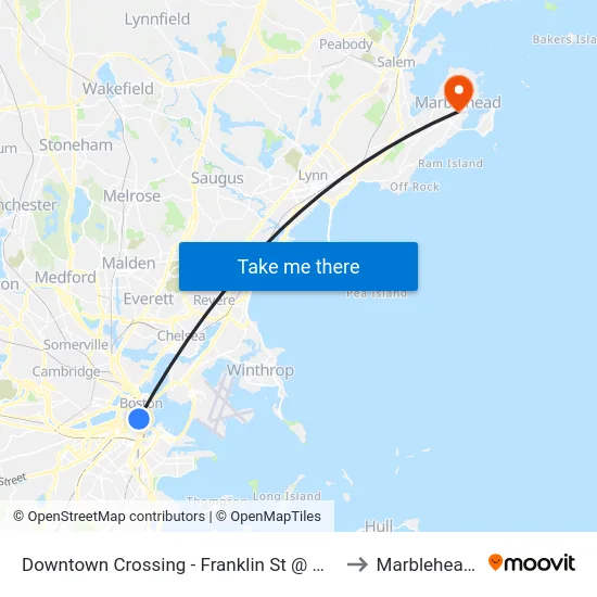 Downtown Crossing - Franklin St @ Washington St to Marblehead, MA map