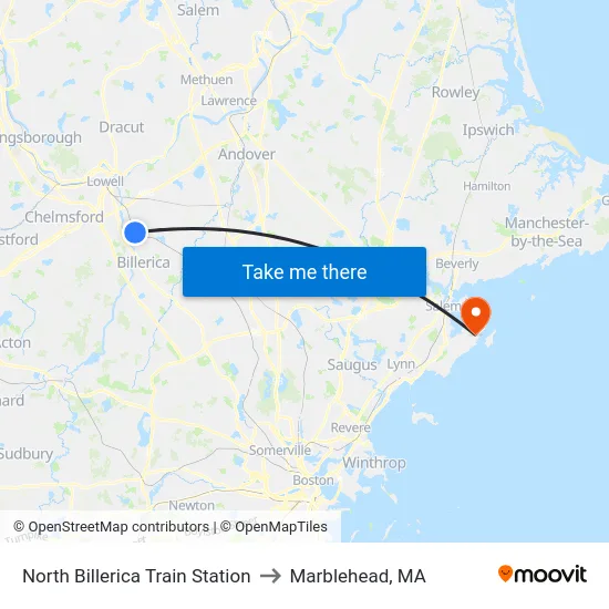 North Billerica Train Station to Marblehead, MA map