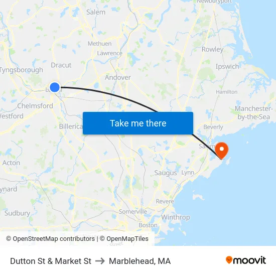 Dutton St & Market St to Marblehead, MA map