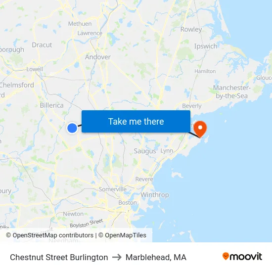 Chestnut Street Burlington to Marblehead, MA map