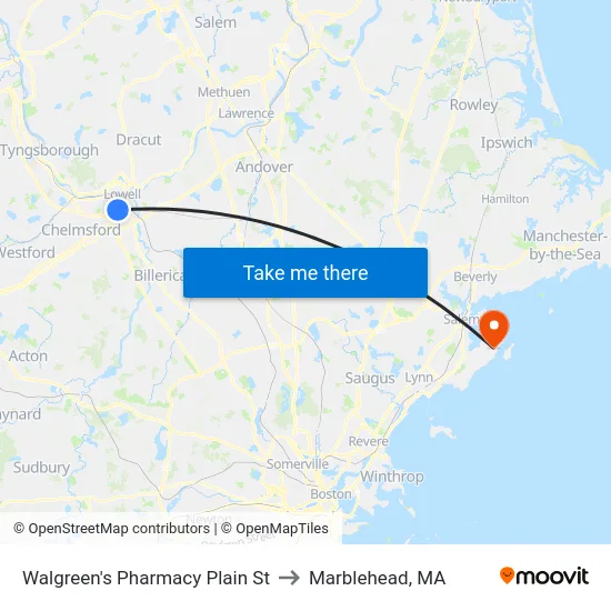 Walgreen's Pharmacy Plain St to Marblehead, MA map