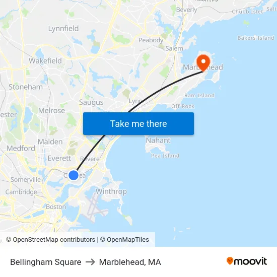 Bellingham Square to Marblehead, MA map