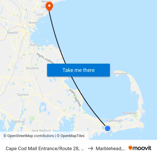 Cape Cod Mall Entrance/Route 28, Hyannis to Marblehead, MA map