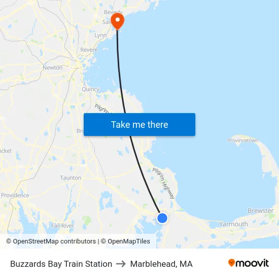 Buzzards Bay Train Station to Marblehead, MA map