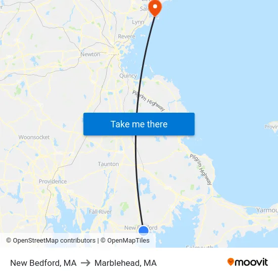 New Bedford, MA to Marblehead, MA map