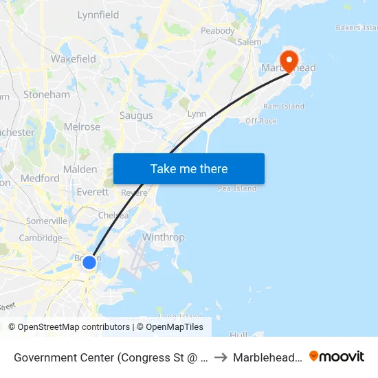 Government Center (Congress St @ North St) to Marblehead, MA map
