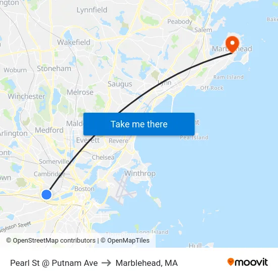 Pearl St @ Putnam Ave to Marblehead, MA map
