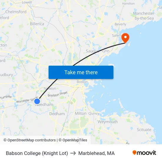 Babson College (Knight Lot) to Marblehead, MA map