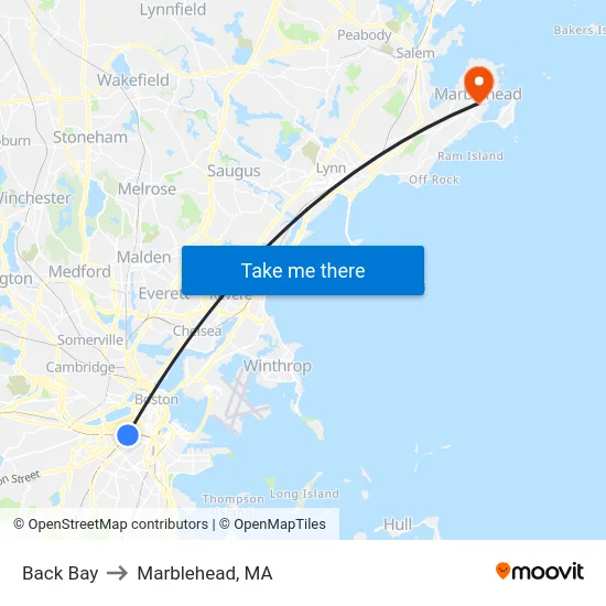 Back Bay to Marblehead, MA map