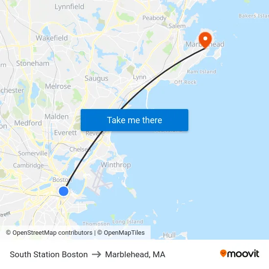 South Station Boston to Marblehead, MA map