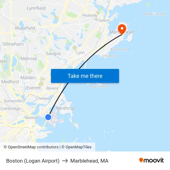 Boston (Logan Airport) to Marblehead, MA map