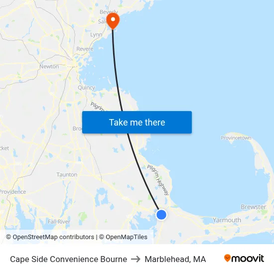 Cape Side Convenience Bourne to Marblehead, MA map