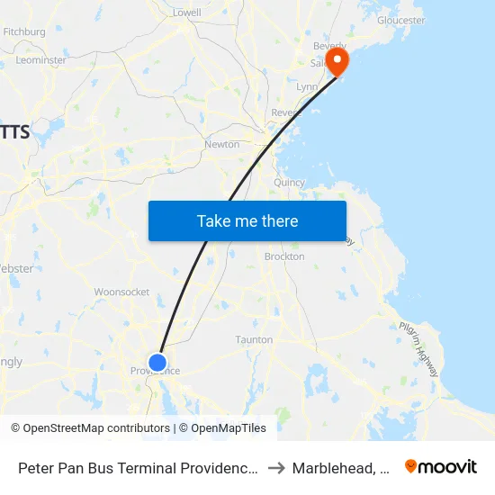 Peter Pan Bus Terminal Providence Ri to Marblehead, MA map
