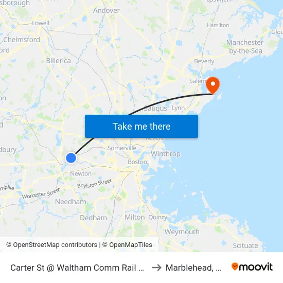 Carter St @ Waltham Comm Rail Sta to Marblehead, MA map