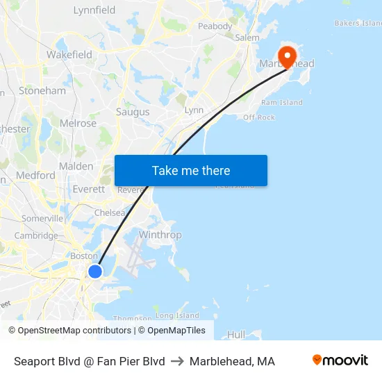 Seaport Blvd @ Fan Pier Blvd to Marblehead, MA map