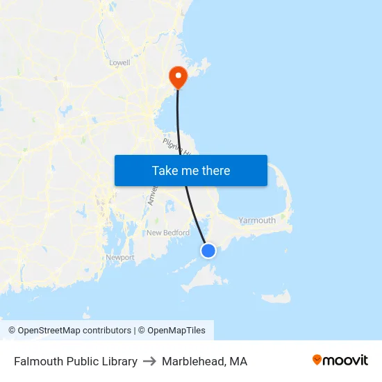 Falmouth Public Library to Marblehead, MA map