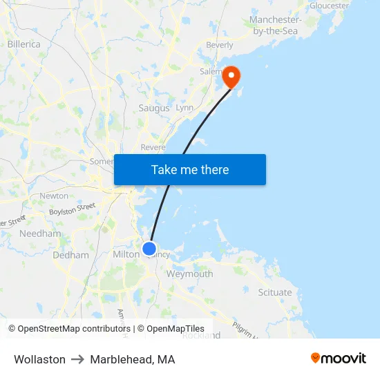 Wollaston to Marblehead, MA map