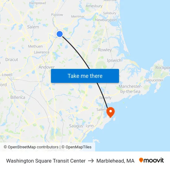 Washington Square Transit Center to Marblehead, MA map