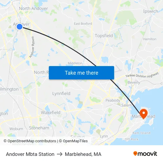 Andover Mbta Station to Marblehead, MA map