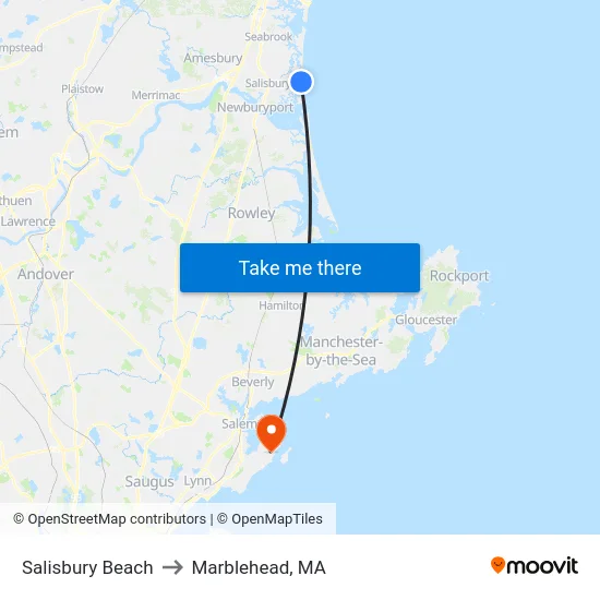 Salisbury Beach to Marblehead, MA map