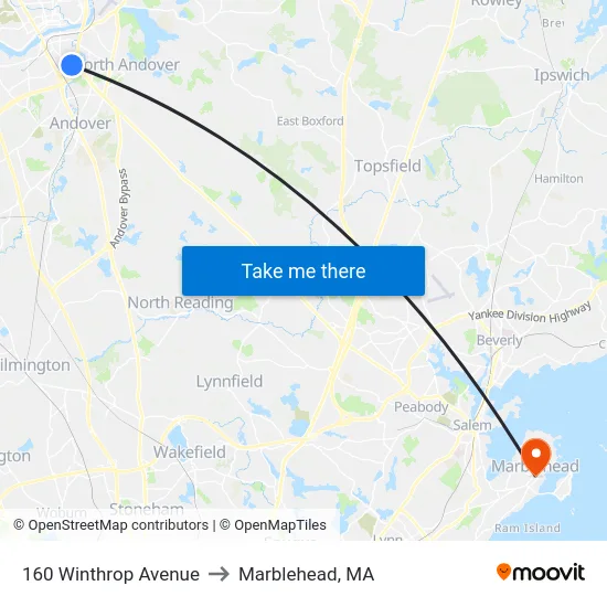 160 Winthrop Avenue to Marblehead, MA map