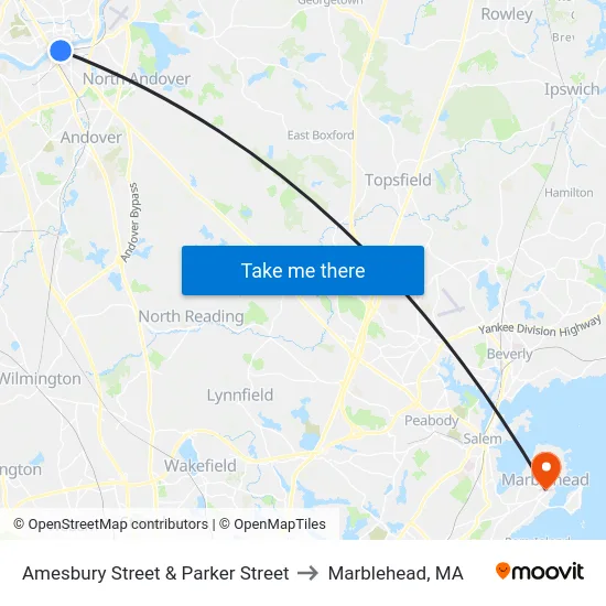 Amesbury Street & Parker Street to Marblehead, MA map