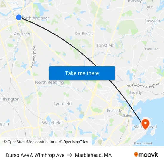 Durso Ave & Winthrop Ave to Marblehead, MA map