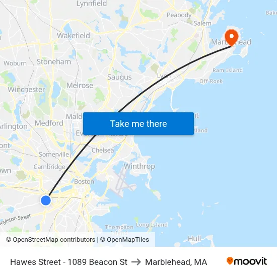 Hawes Street - 1089 Beacon St to Marblehead, MA map